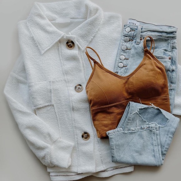 BUCKETLIST Sweaters - French Cropped Terry Collared top